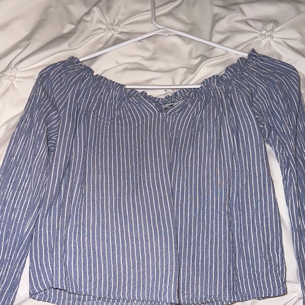 XS blue and white striped blouse